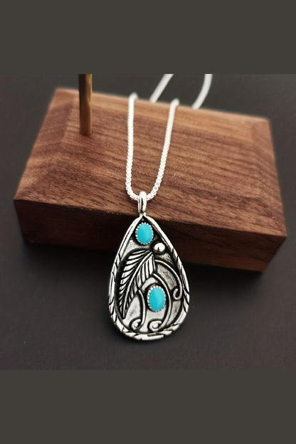 Alloy Artificial Turquoise Teardrop Pendant Necklace - Necklaces - FITGGINS