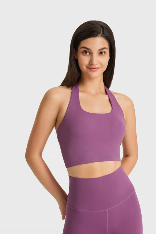Millennia Breathable Halter Neck Sports Bra Purple Fitggins