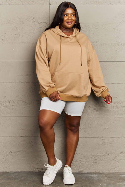 Full Size Long Sleeve Dropped Shoulder Hoodie - Sweatshirts & Hoodies - FITGGINS