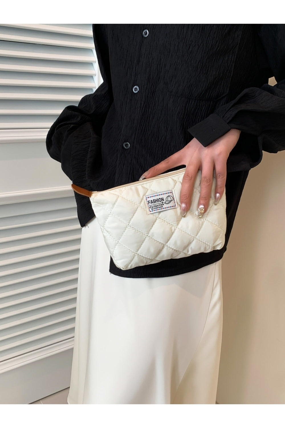 Solid Quilted Clutch with Zipper - Handbag - FITGGINS