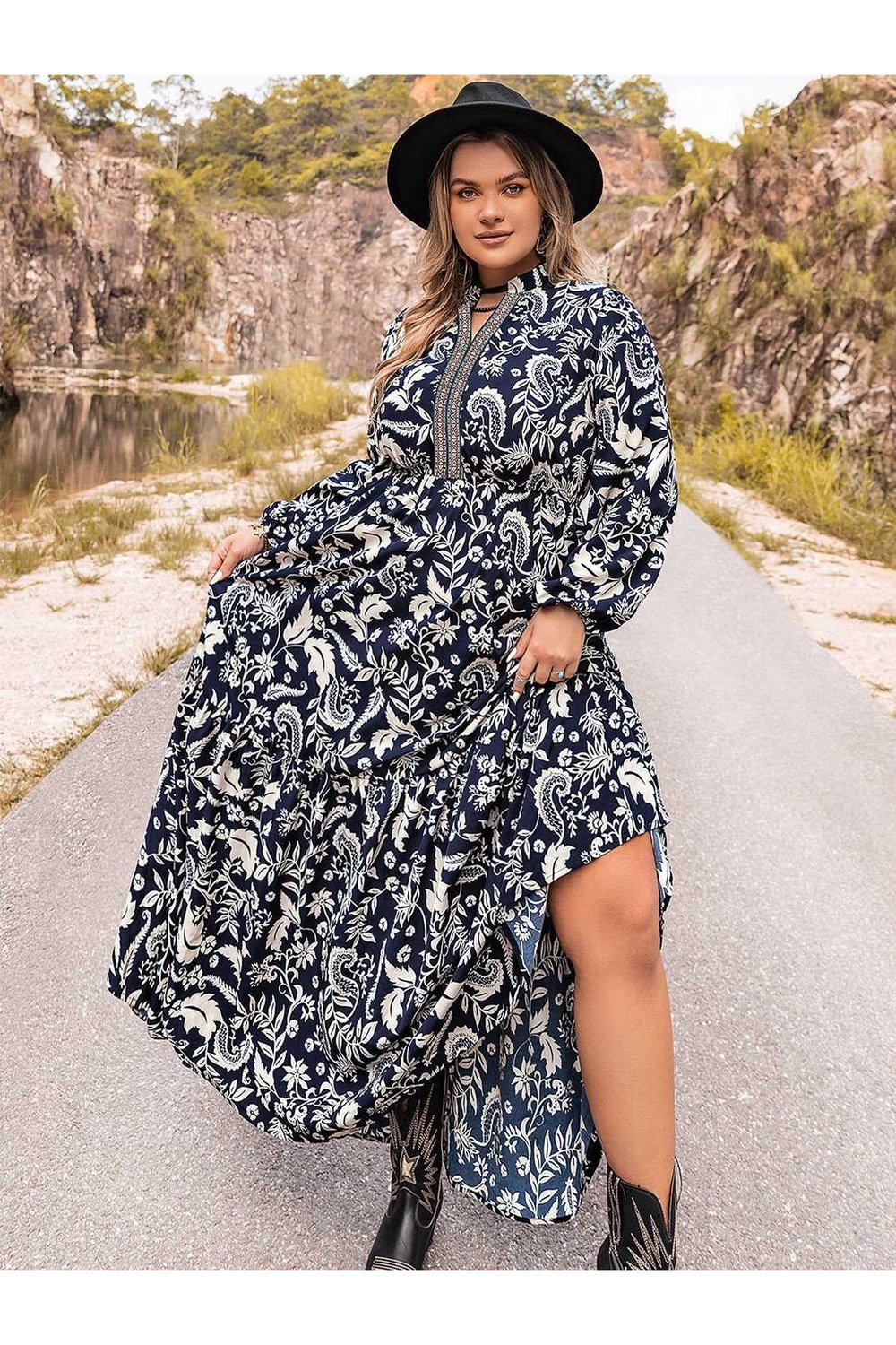 Plus Size Long Sleeve Maxi Dress - Casual & Maxi Dresses - FITGGINS