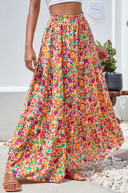 Printed Elastic Waist Maxi Skirt - Shirts - FITGGINS