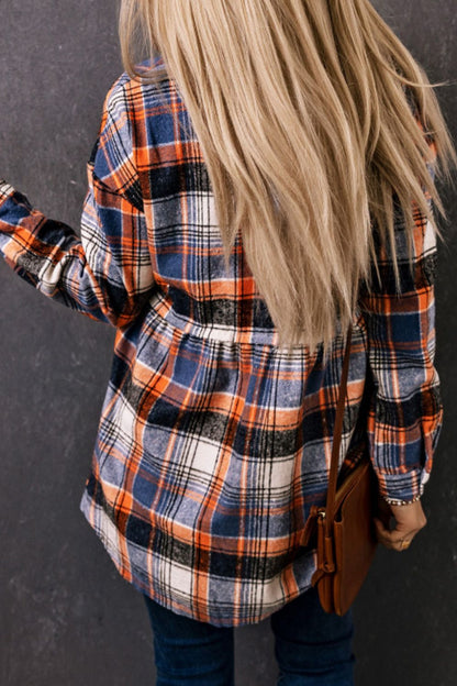 Plaid Collared Neck Long Sleeve Shirt - Shirts - FITGGINS