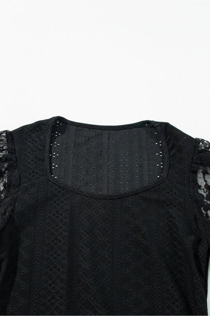 Eyelet Lace Long Sleeve Bodysuit - Bodysuit - FITGGINS