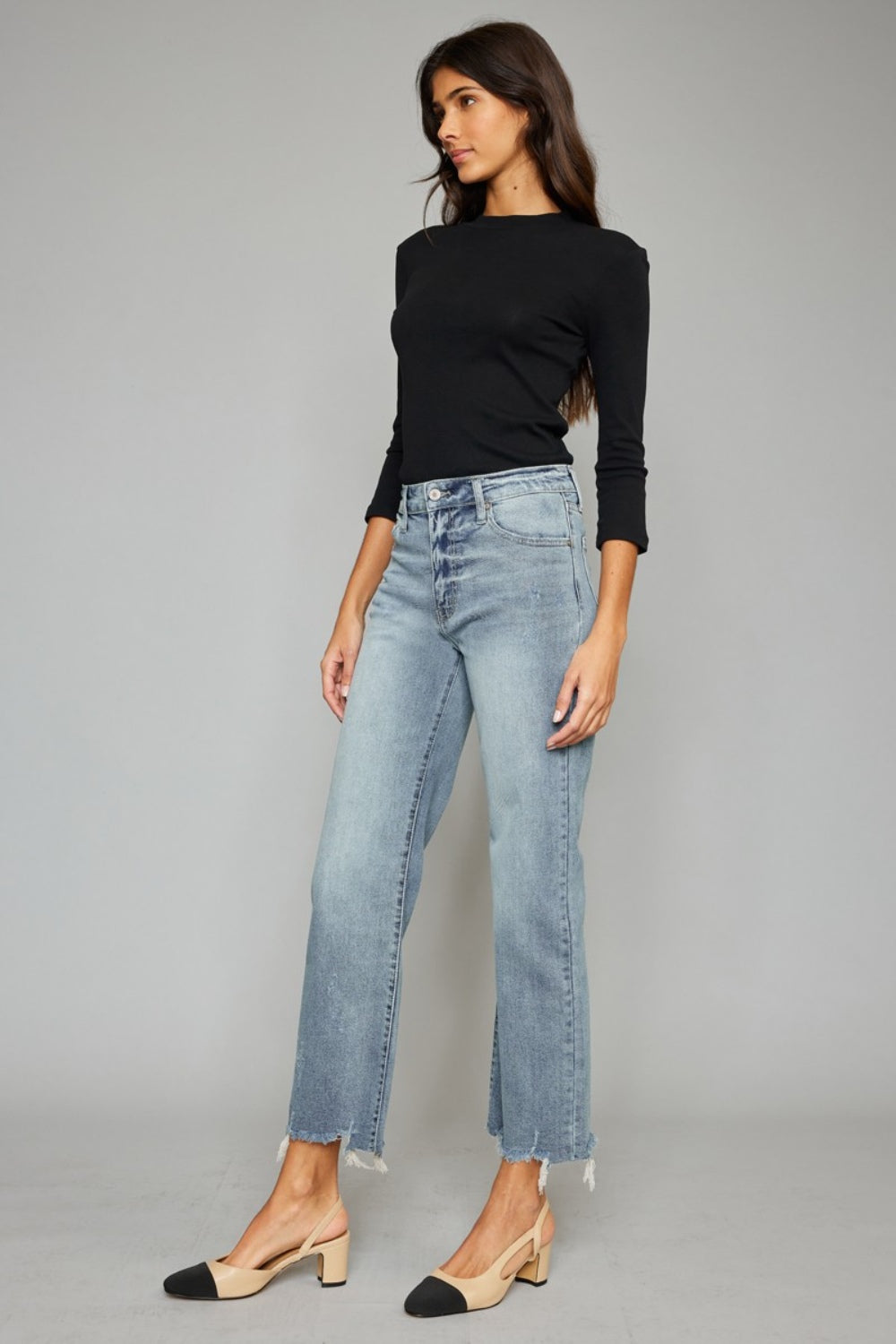 Kancan High Waist Raw Hem Cropped Wide Leg Jeans - Jeans - FITGGINS