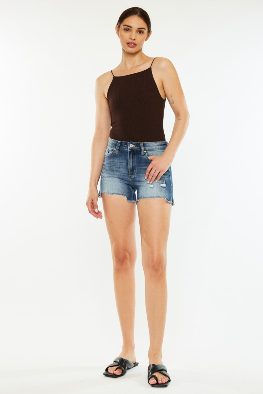 Kancan High Waist Raw Hem Denim Shorts - Denim Shorts - FITGGINS