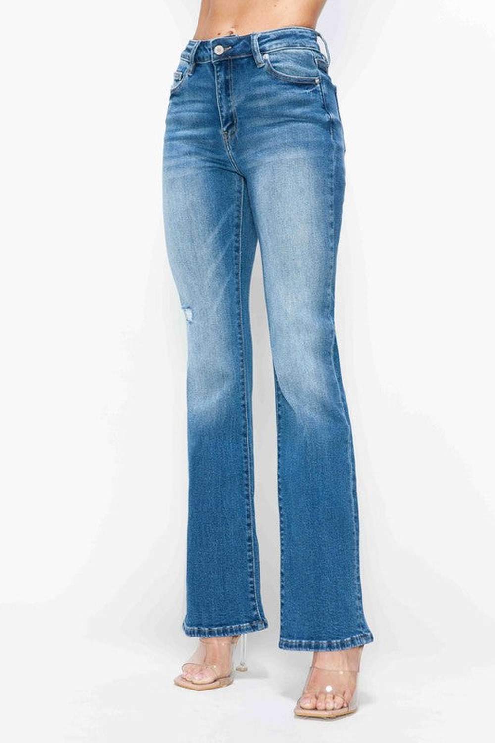 bytos Full Size Distressed High Rise Jeans with Pockets - Jeans - FITGGINS