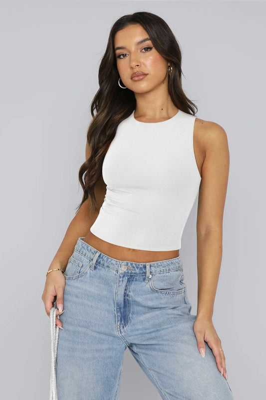 Round Neck Cropped Tank - Crop Tops & Tank Tops - FITGGINS