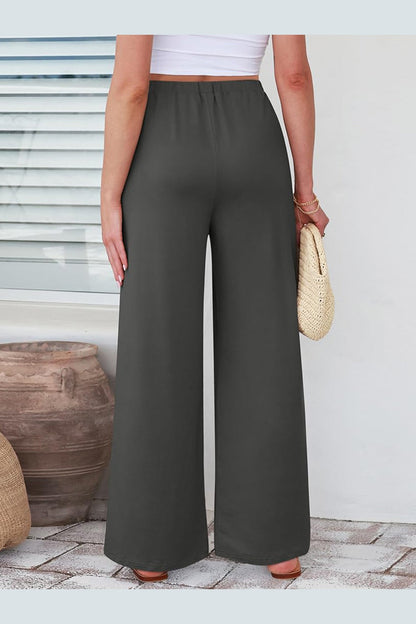 Elastic Waist Wide Leg Pants - Pants - FITGGINS