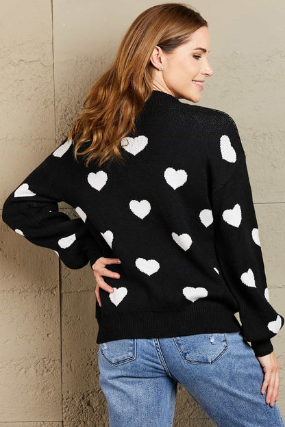 Woven Right Heart Pattern Lantern Sleeve Round Neck Tunic Sweater - Pullover Sweaters - FITGGINS