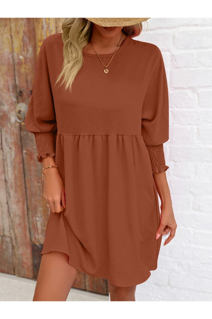 Round Neck Lantern Sleeve Mini Dress - Casual & Maxi Dresses - FITGGINS