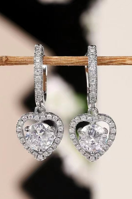 2 Carat Moissanite Platinum-Plated Heart Drop Earrings - Earrings - FITGGINS