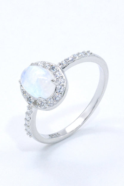 925 Sterling Silver Natural Moonstone Halo Ring - Rings - FITGGINS