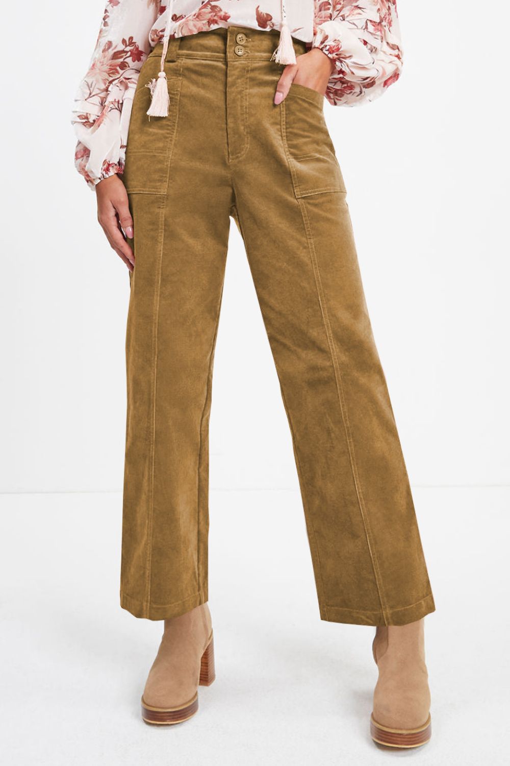 Half Elastic Waist Straight Pants - Pants - FITGGINS