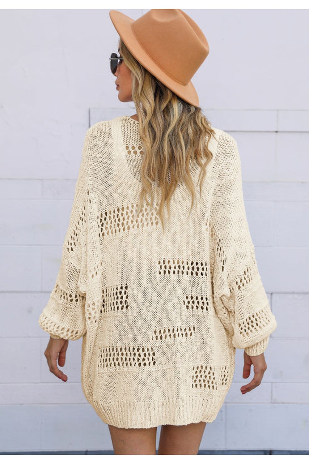 Openwork Open Front Long Sleeve Cardigan - Cardigans - FITGGINS