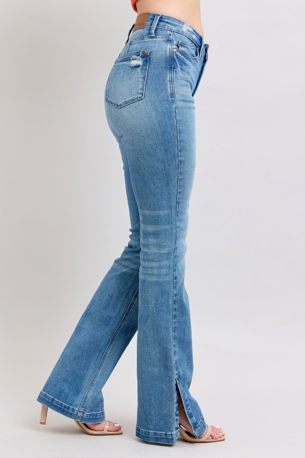 Judy Blue HW Tummy Control Vintage Wash Side Slit Slim Boot Jeans - Jeans - FITGGINS