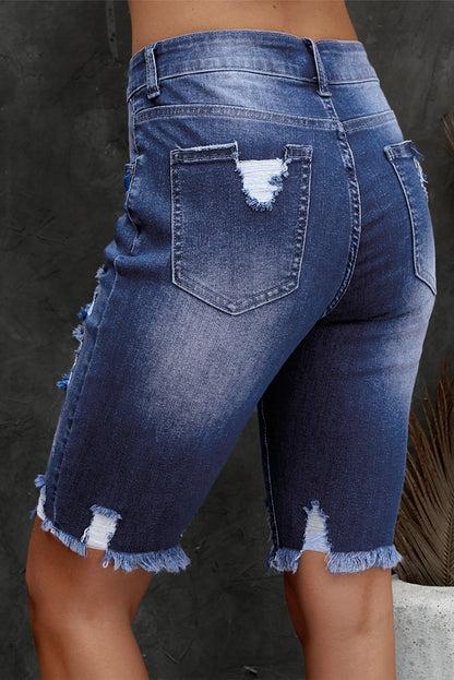 Distressed Frayed Hem Denim Bermuda Shorts Fitggins