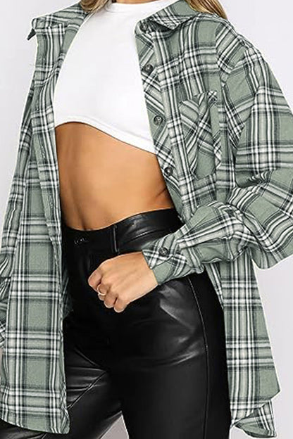 Plaid Collared Neck Long Sleeve Shirt - Shirts - FITGGINS