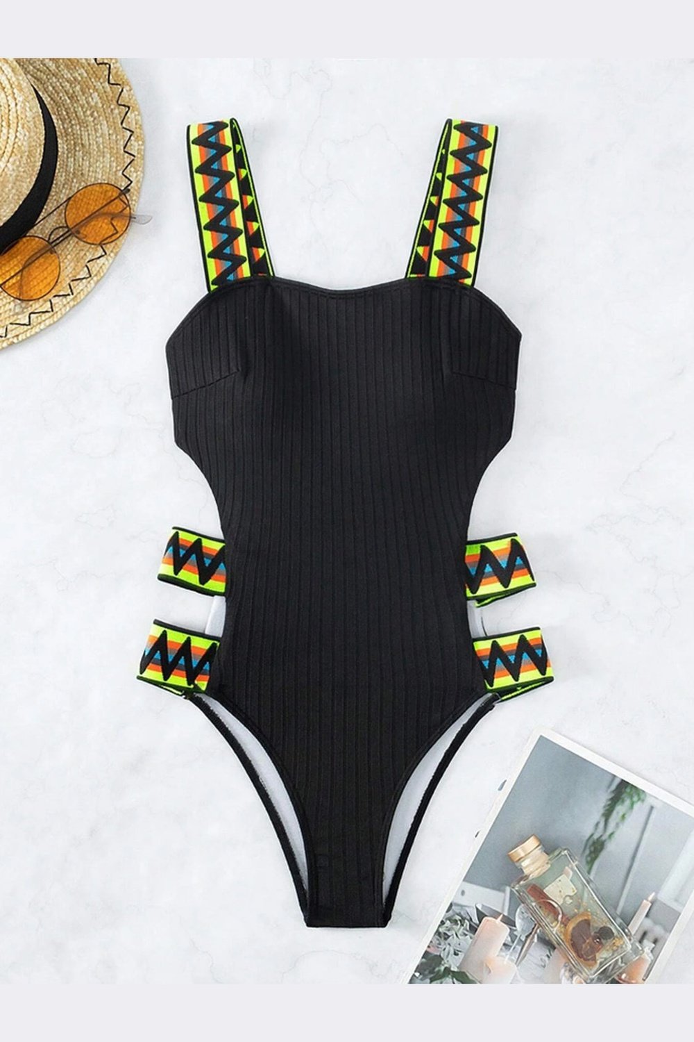 Cutout Wide Strap One-Piece Swimwear - Swimwear One-Pieces - FITGGINS