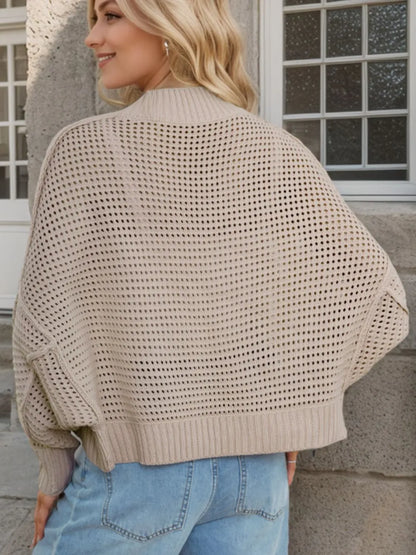 Openwork Open Front Long Sleeve Cardigan Fitggins