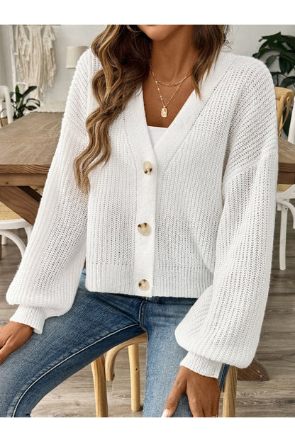 V-Neck Button Up Long Sleeve Cardigan - Cardigans - FITGGINS