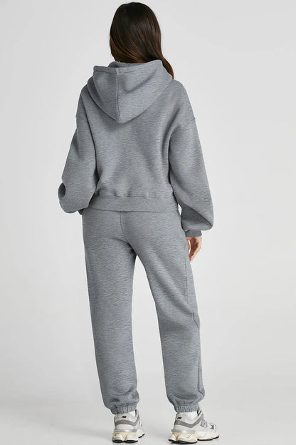 Dropped Shoulder Hooded Top and Pants Active Set Fitggins