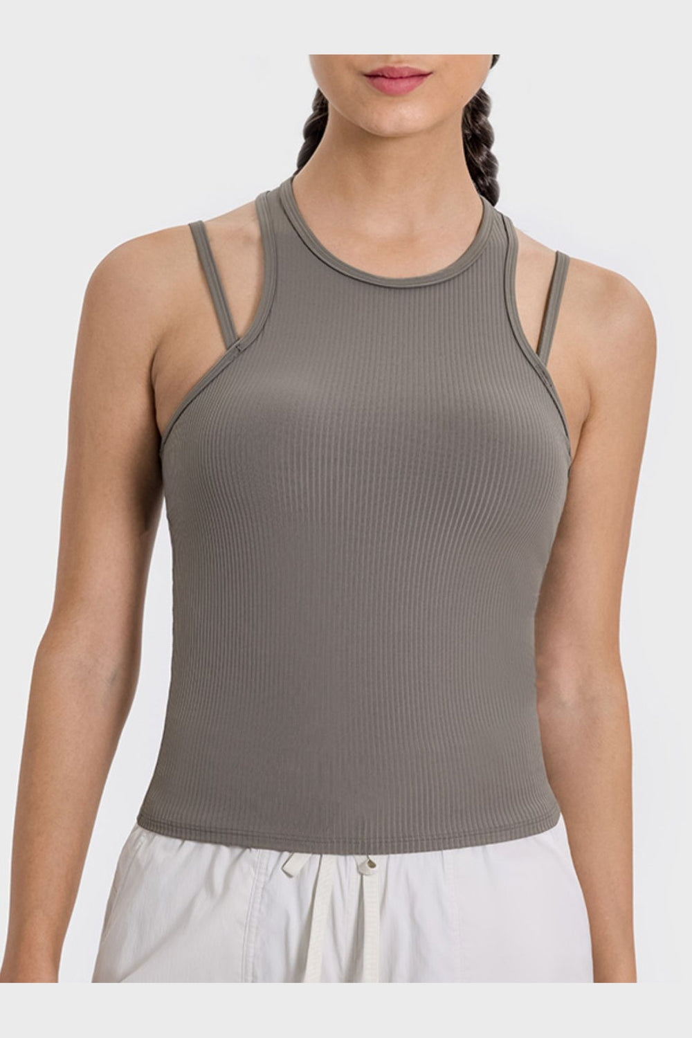 Millennia Cutout Round Neck Racerback Active Tank - Crop Tops & Tank Tops - FITGGINS