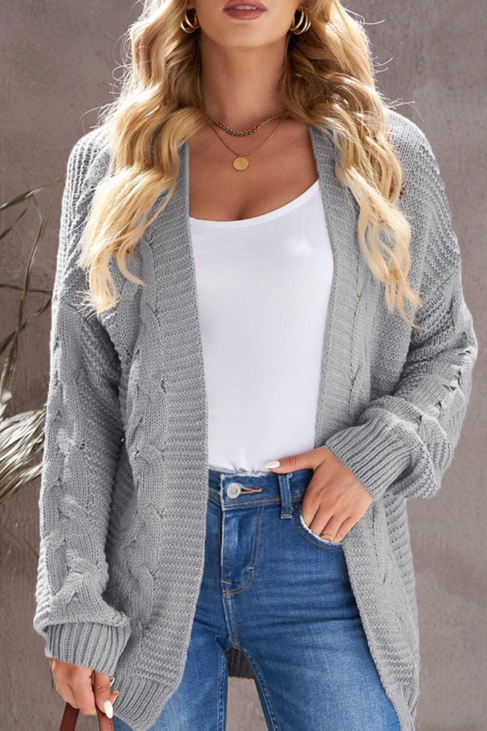 Cable-Knit Open Front Cardigan - Cardigans - FITGGINS