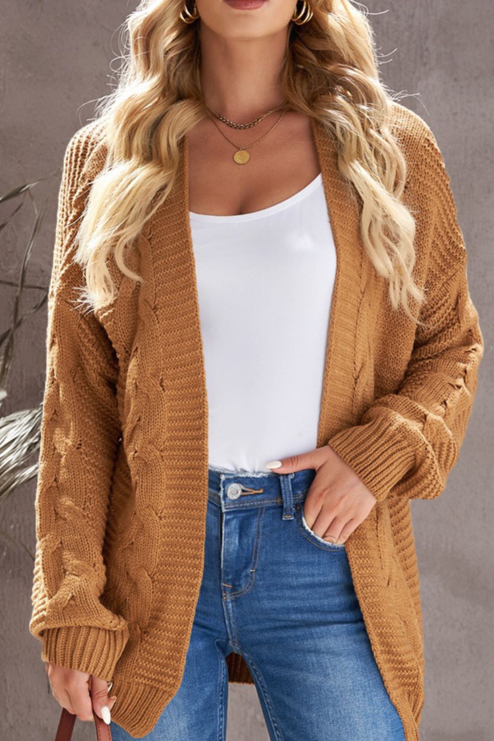 Cable-Knit Open Front Cardigan - Cardigans - FITGGINS