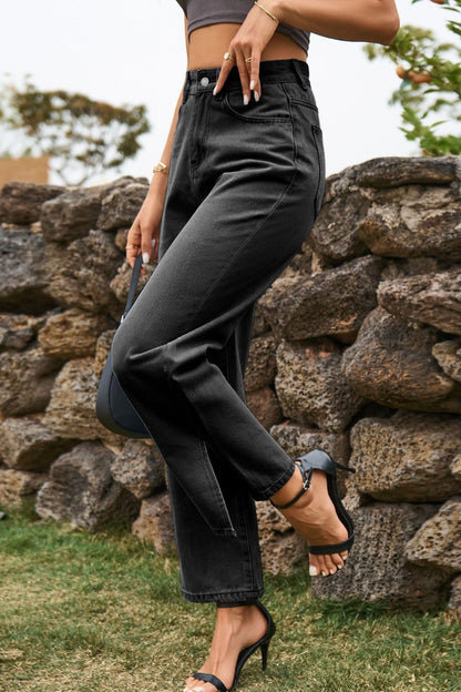 High Waist Loose Fit Ankle Slit Jeans Fitggins