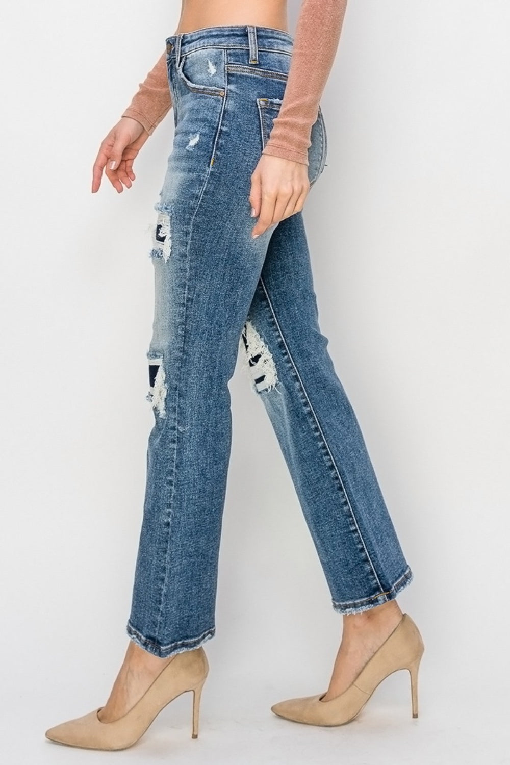 Risen Full Size High Rise Distressed Ankle Flare Jeans - Jeans - FITGGINS