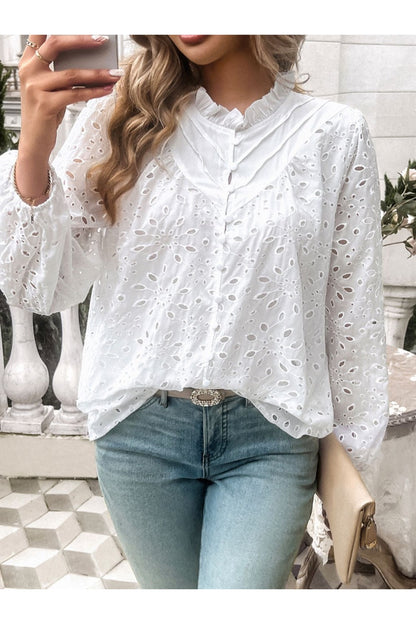 Devine Frill Long Sleeve Round Neck Shirt Fitggins