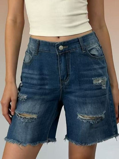 Full Size Ripped Frayed Hem Denim Shorts Plus Size Fitggins