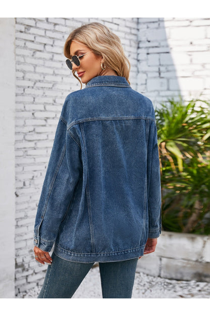 Button Up Long Sleeve Denim Jacket - Denim Jackets - FITGGINS