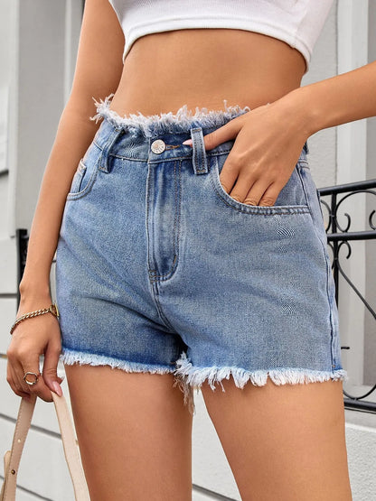 Washed Raw Hem Denim Shorts Light Fitggins