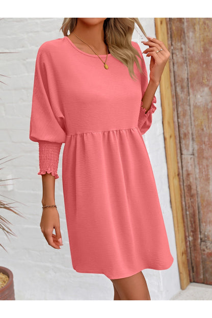 Round Neck Lantern Sleeve Mini Dress - Casual & Maxi Dresses - FITGGINS