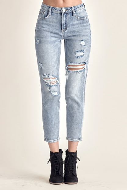 RISEN Distressed Slim Cropped Jeans - Jeans - FITGGINS