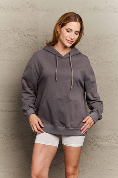 Full Size Long Sleeve Dropped Shoulder Hoodie - Sweatshirts & Hoodies - FITGGINS