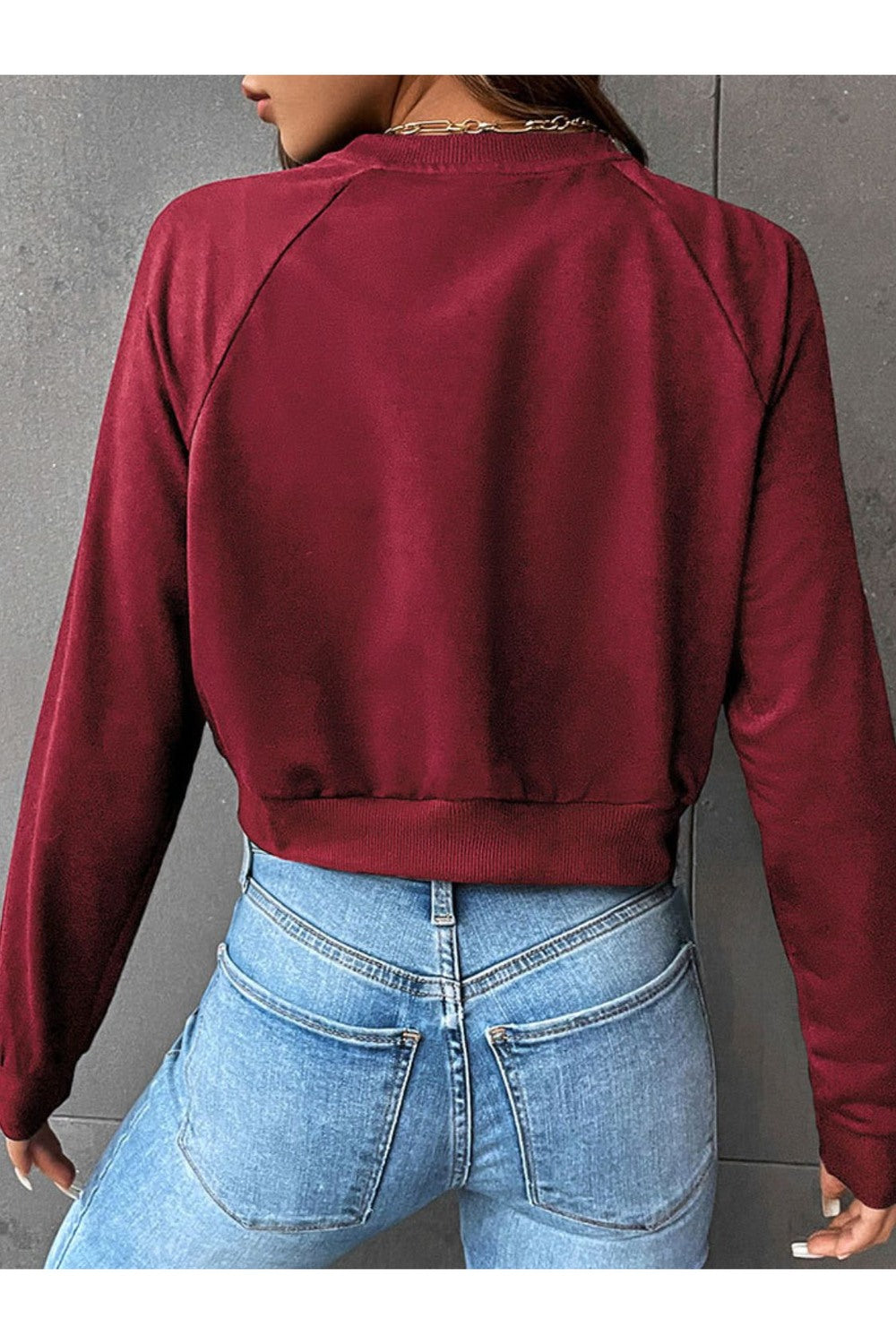 Perfee Raglan Sleeve Round Neck Cropped Sweatshirt - Sweatshirts & Hoodies - FITGGINS