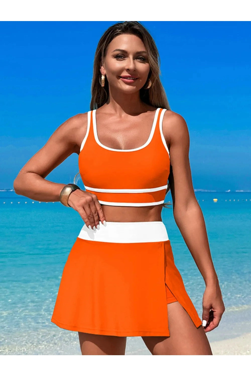 Playful Scoop Neck Top & Skort Swim Set Fitggins
