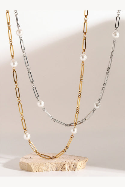 Elegant Stainless Steel Pearl Chain Necklace