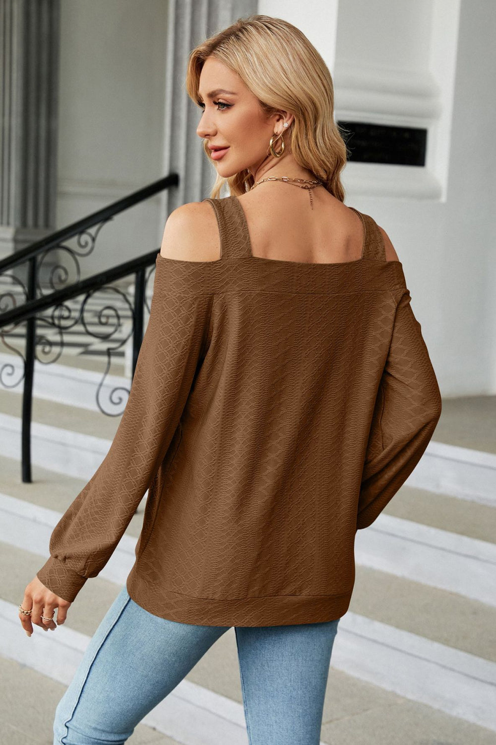 Cold Shoulder Square Neck Cutout Blouse Fitggins