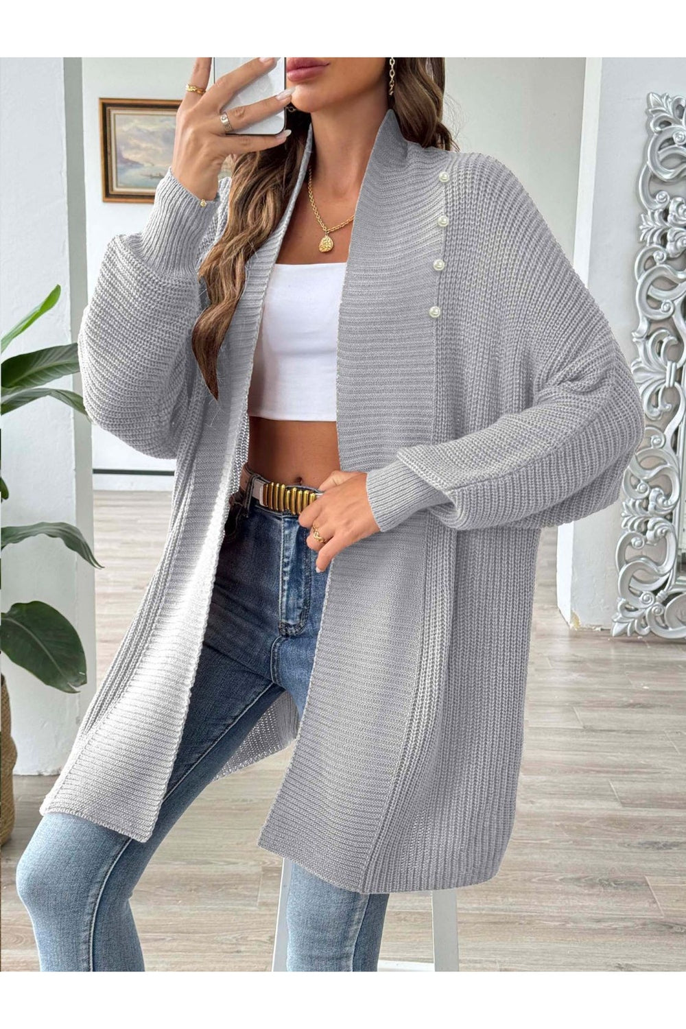 Open Front Long Sleeve Cardigan - Cardigans - FITGGINS