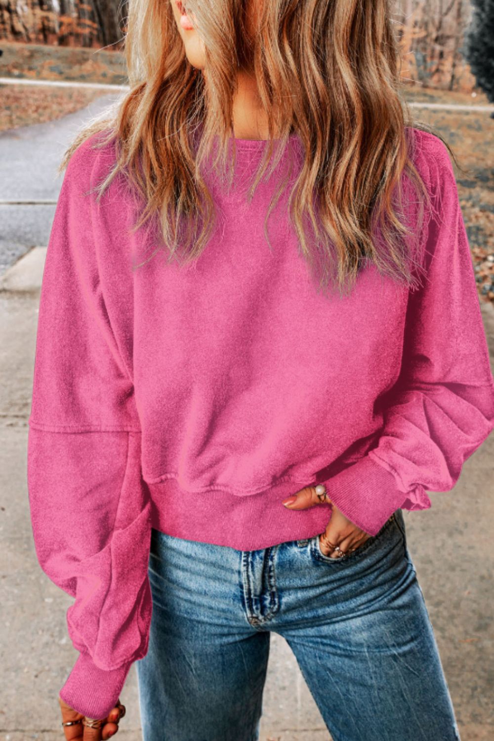 Cutout Round Neck Long Sleeve Sweatshirt - Sweatshirts & Hoodies - FITGGINS