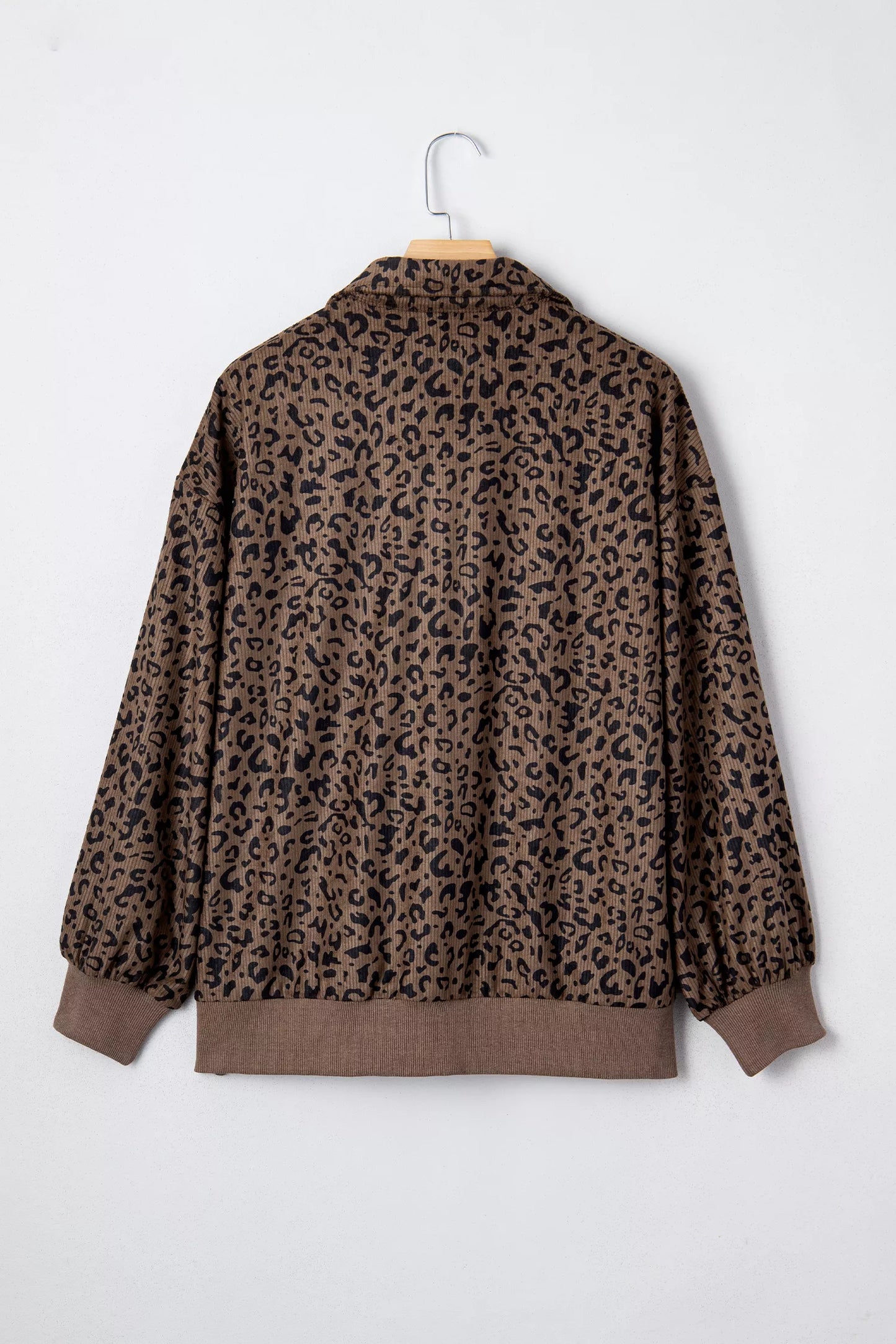 Leopard Print Quarter Zip Corduroy Sweatshirt Fitggins