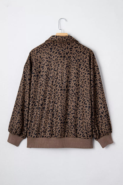 Leopard Print Quarter Zip Corduroy Sweatshirt Fitggins
