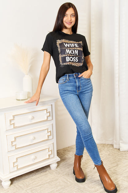 Simply Love WIFE MOM BOSS Leopard Graphic T-Shirt - T-Shirts - FITGGINS