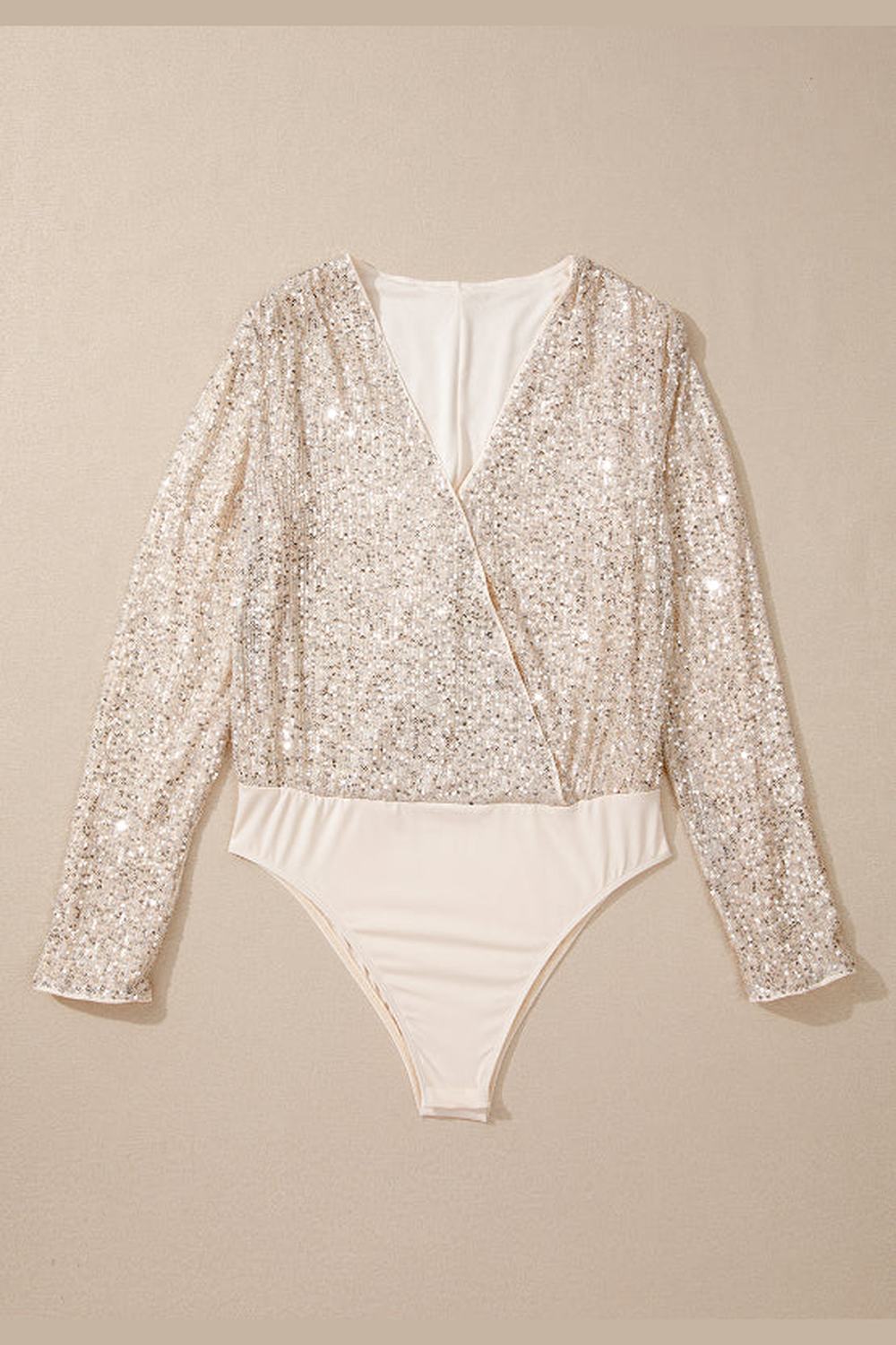 Sequin Surplice Long Sleeve Bodysuit - Bodysuit - FITGGINS