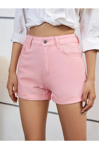 Trendy High Waist Denim Shorts for Women Blush Pink Fitggins