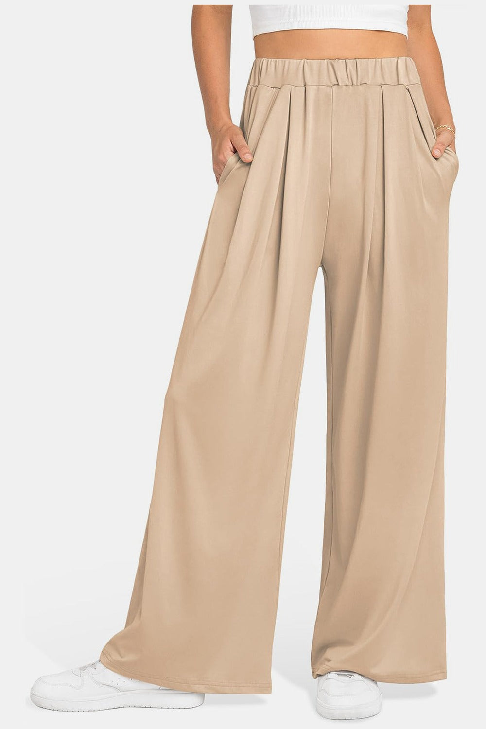 Elastic Waist Wide Leg Pants - Pants - FITGGINS